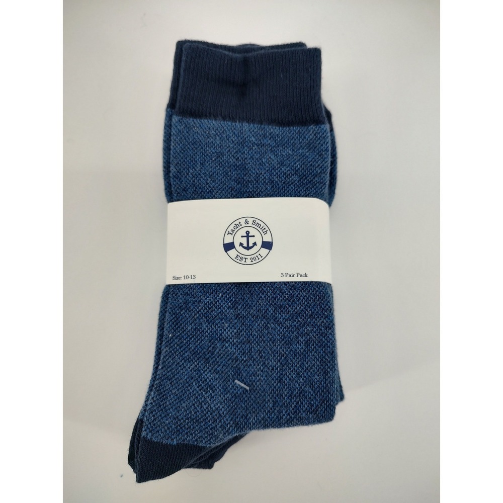 Yacht & Smith Mens 3 Pack Marled Blue Crew Socks Navy Contrast  Size 10-13